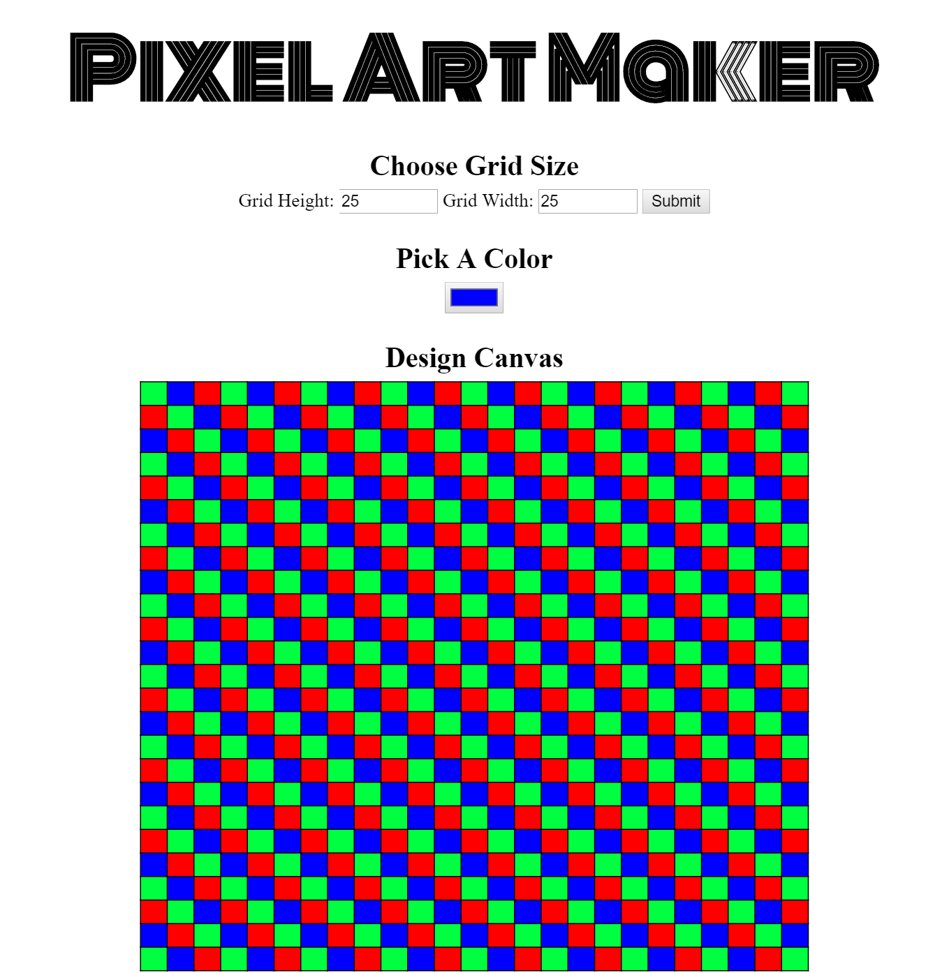 Pixel art maker display while selecting a canvas color